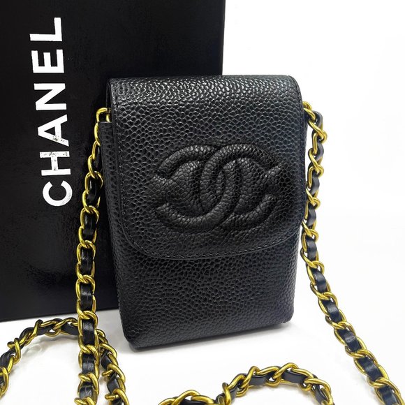 CHANEL Vintage Mini Flap Caviar Leather Pouch Cigarette Case Crossbody - Picture 1 of 14